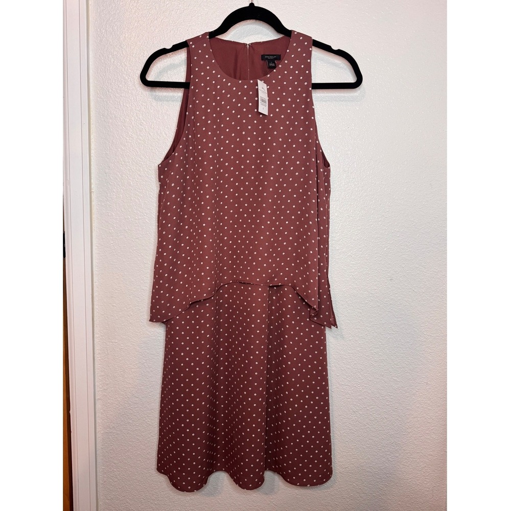 NWT Ann Taylor plum polka dot dress coquette corporate chic sleeveless layered
